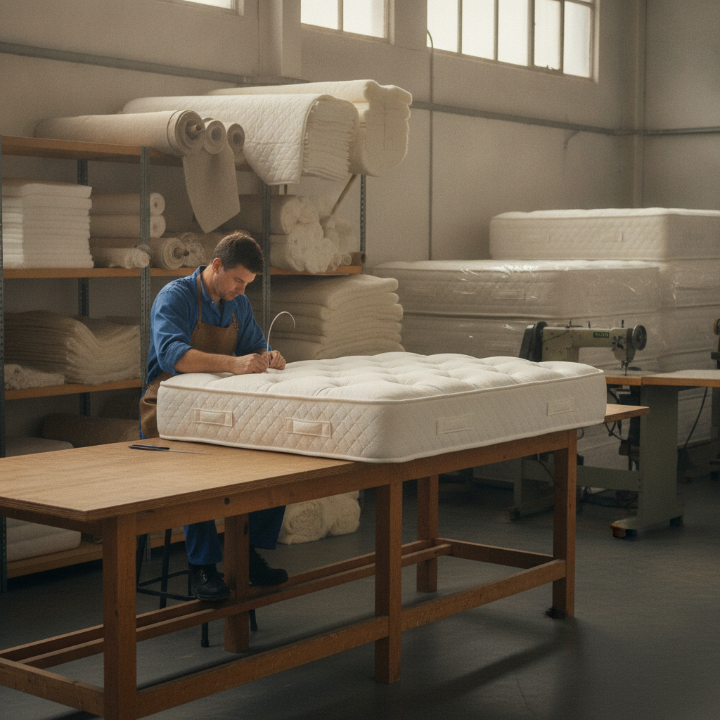 Mattress being hand-finished in a UK workshop