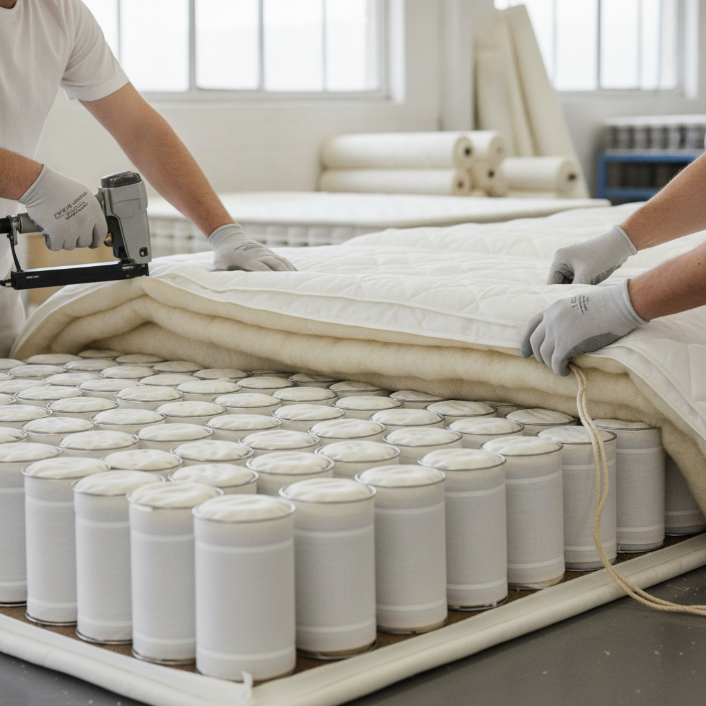 Pocket spring mattress layers being assembled